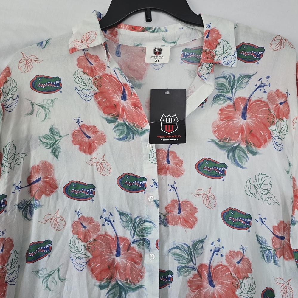 Wes & Willy Florida Gators UF College Crepe Full-Button Swimsuit Cover-Up NWT